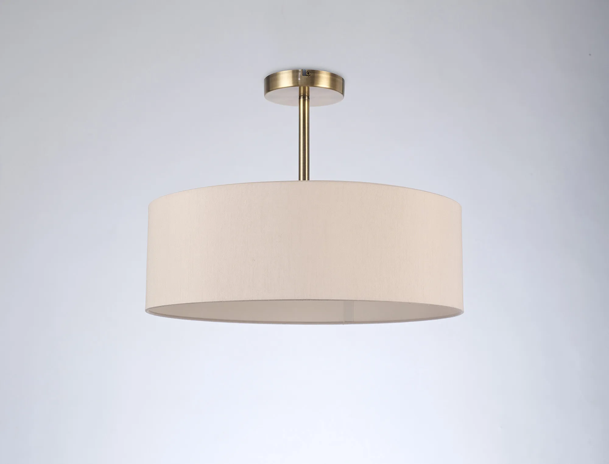 Baymont 45cm Semi Flush 3 Light Antique Brass, Nude Beige/Moonlight DK0699  Deco Baymont AB NU